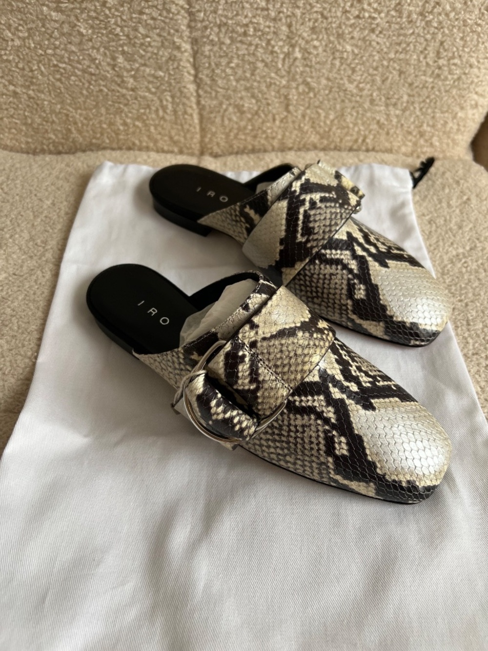 IRO Snakeskin Buckle Mules Size 36